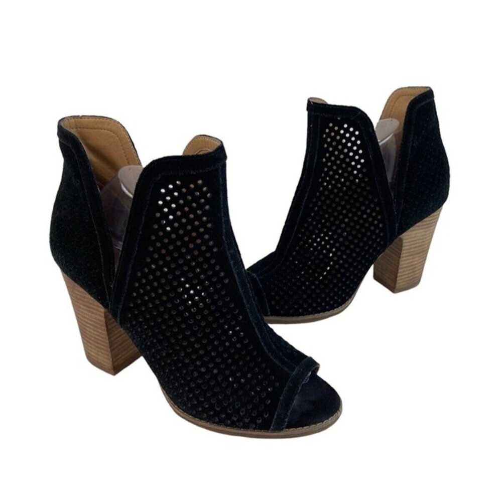 *Lucky Brand Larise Black Suede Leather Ankle Booties Womens US 10 Laser Cut